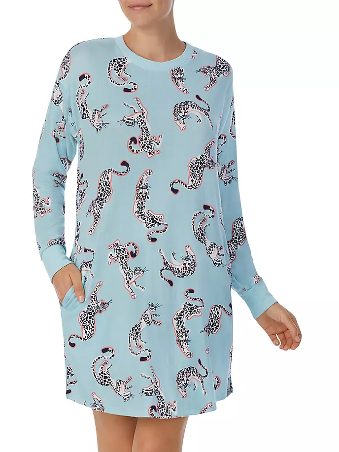 

Ночная рубашка с леопардовым принтом и длинными рукавами Kate Spade New York, цвет jumping leopards