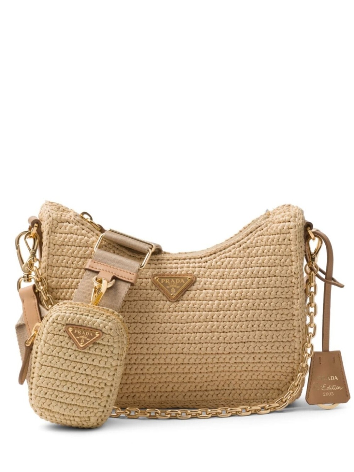 

Сумка на плечо Re-Edition 2005 в технике кроше Prada, бежевый