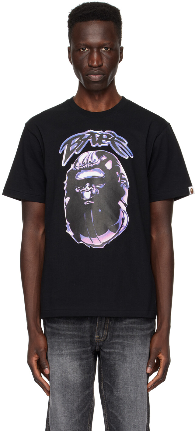 

Черная футболка с граффити в виде головы обезьяны Bape
