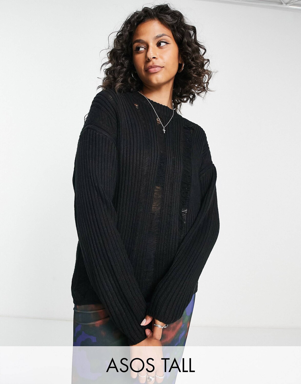 

Черный джемпер с открытой строчкой ASOS DESIGN Tall