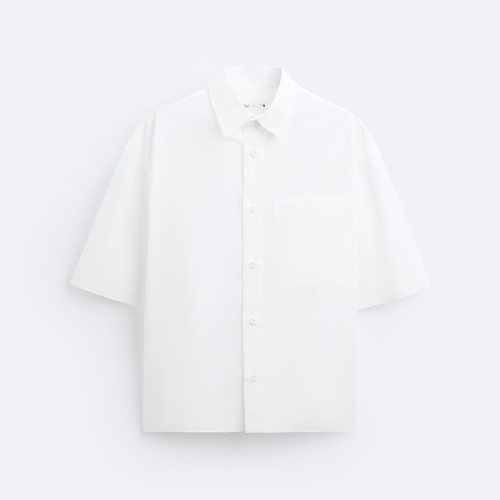 Рубашка Zara Poplin With Pocket, белый рубашка zara check poplin синий белый