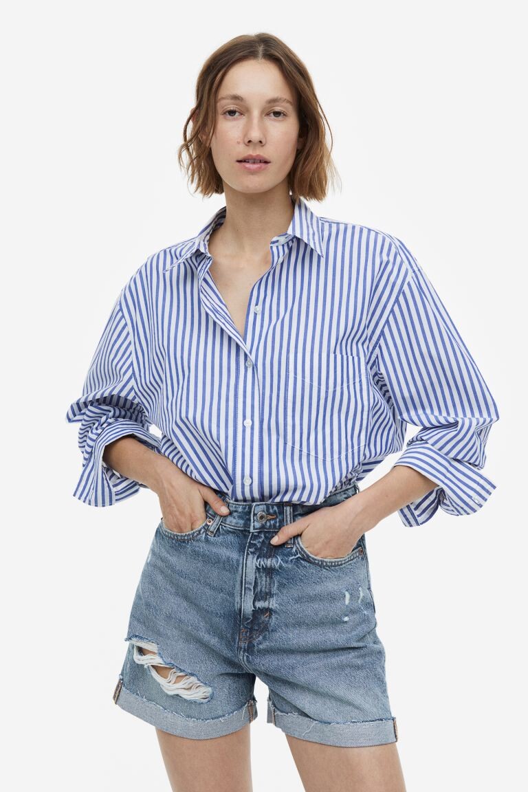 

Ультравысокие джинсовые шорты Mom Comfort H&M, джинсовый синий