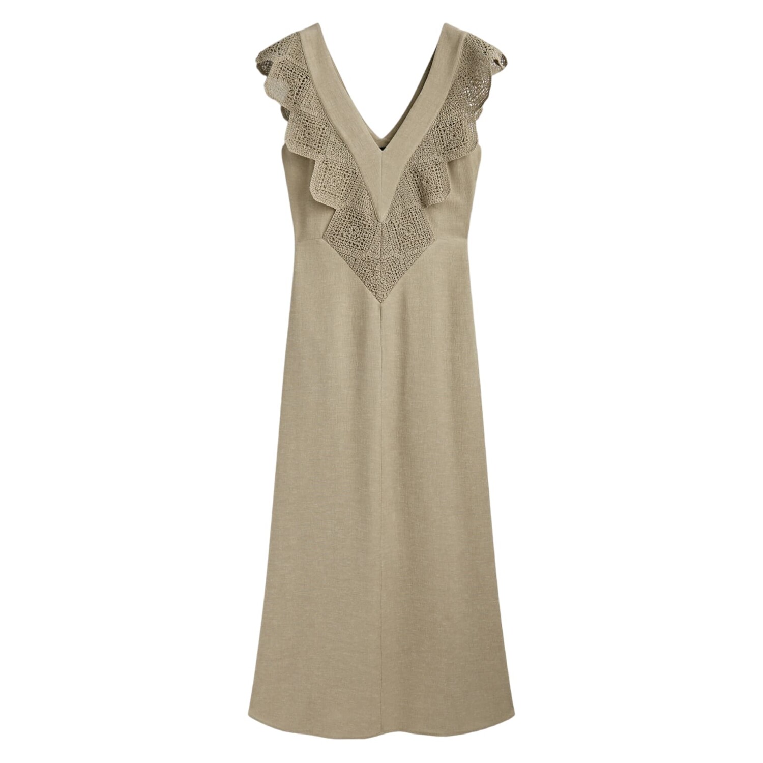 

Платье Massimo Dutti Ruffled Crochet Midi, песочный