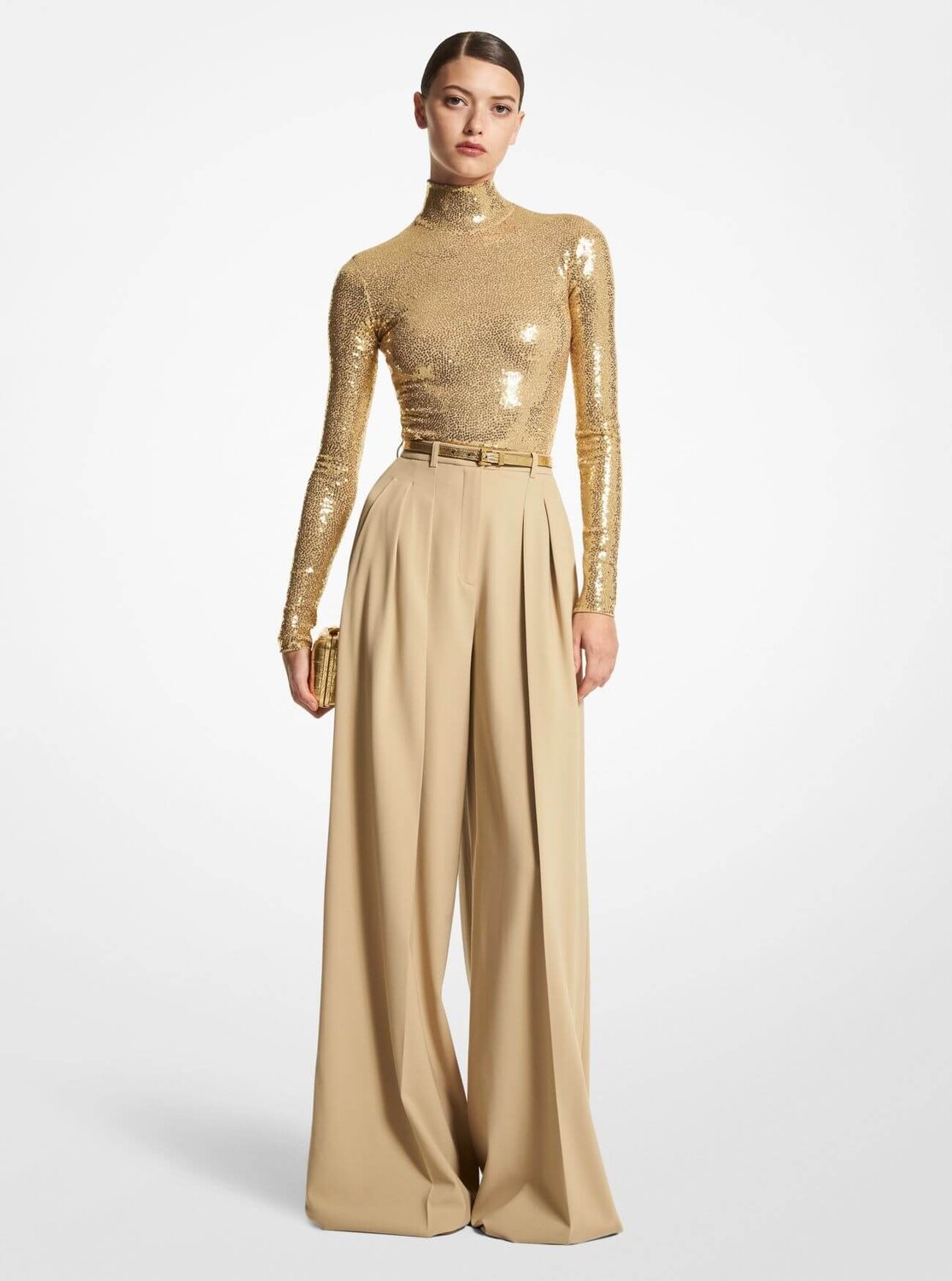 

Брюки Michael Kors Wool Serge Pleated Wide-Leg, светло-коричневый