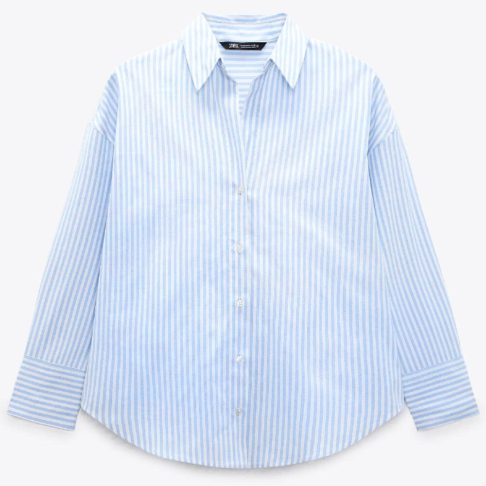 рубашка zara striped oxford голубой белый Рубашка Zara Cotton Blend Oxford, голубой/белый