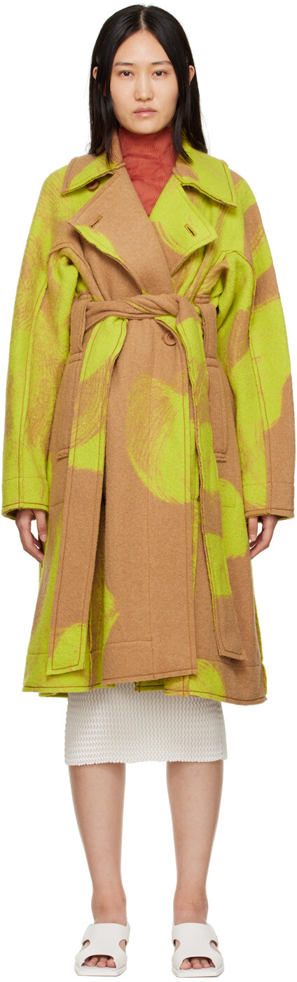 

Бежево-зеленое пальто для роста Issey Miyake, Зеленый