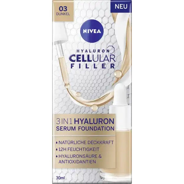 Nivea Cellular Filler 3in1 Hyaluron Serum Foundation 03 Dunkel 30мл