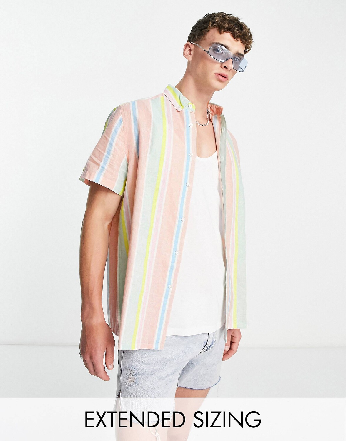 

Свободная льняная рубашка в пастельную полоску ASOS DESIGN