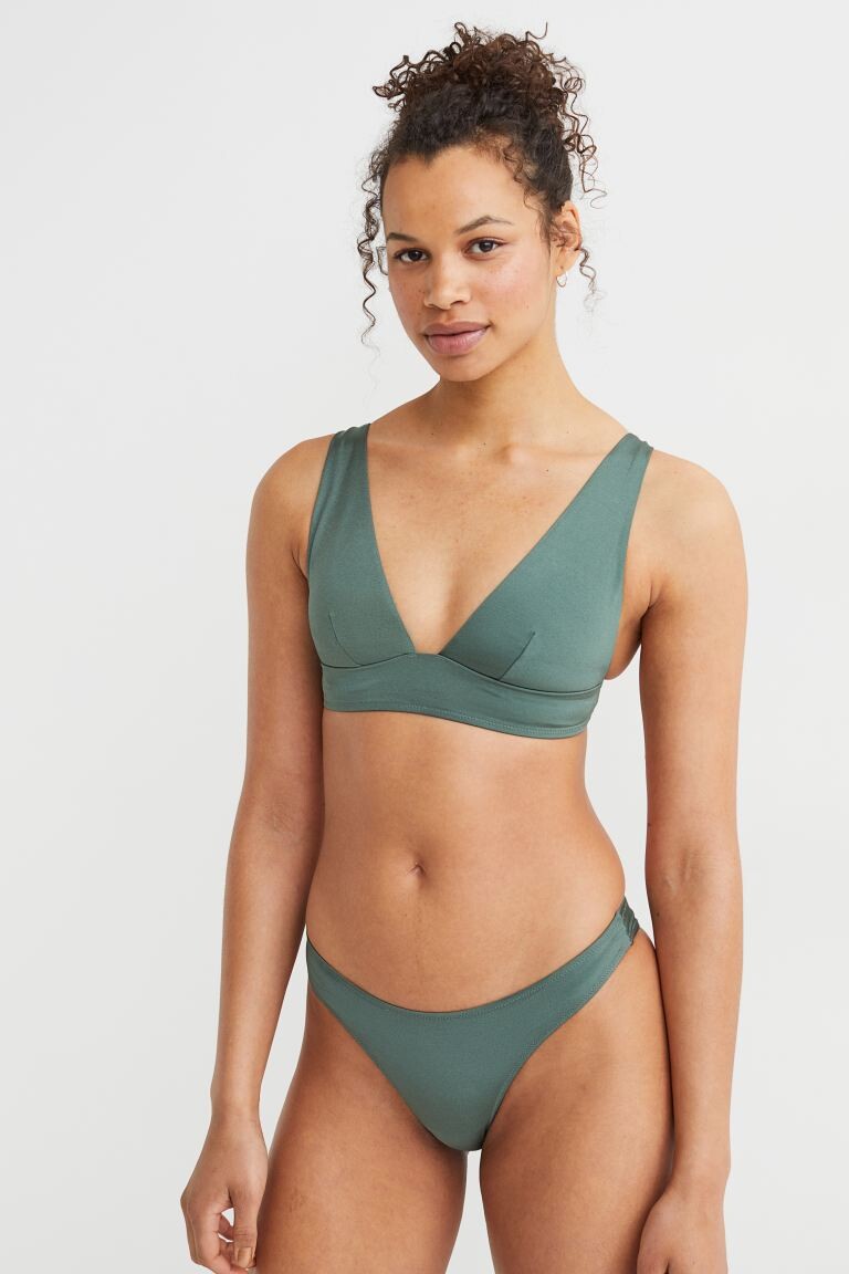 

Стеганый топ бикини H&M, темно-зеленый