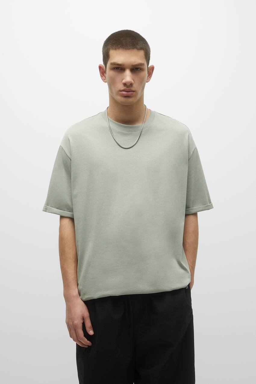 Удлиненная базовая футболка Pull&Bear, зеленый