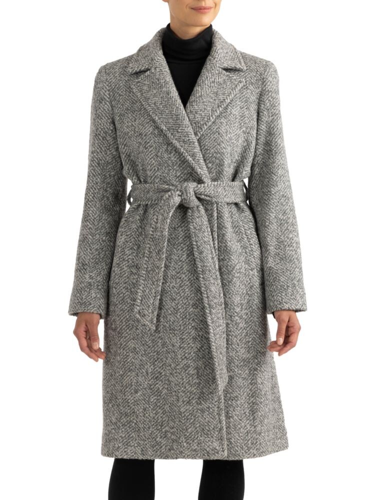

Пальто с запахом и узором «елочка» Sofia Cashmere, серый