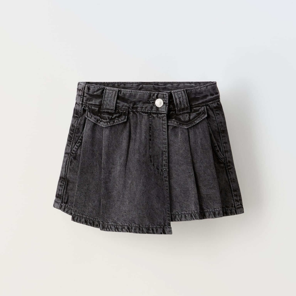 Юбка-шорты для девочек Zara Box Pleat, темно-серый юбка шорты zara asymmetric серый