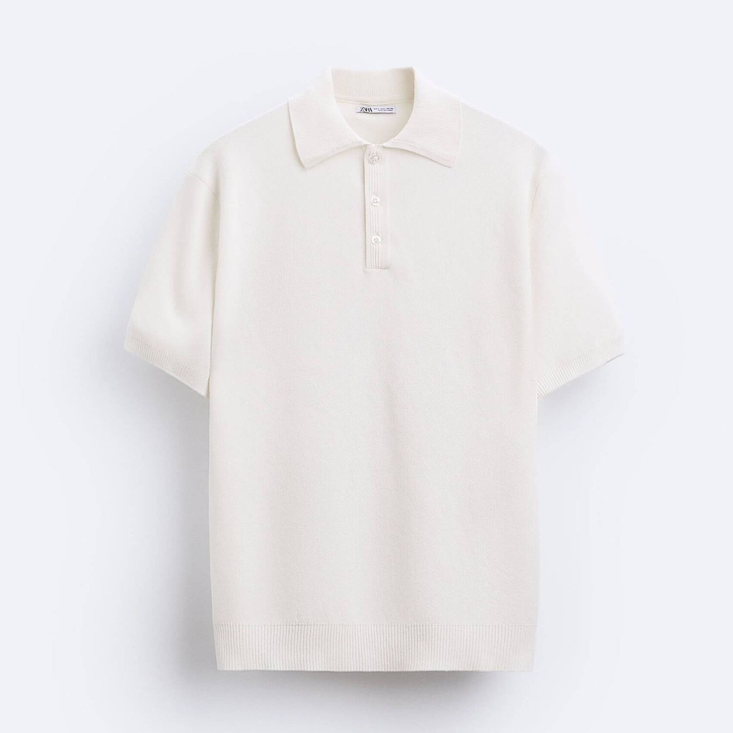 

Футболка-поло Zara Knit Cotton Polo, желтовато-белый