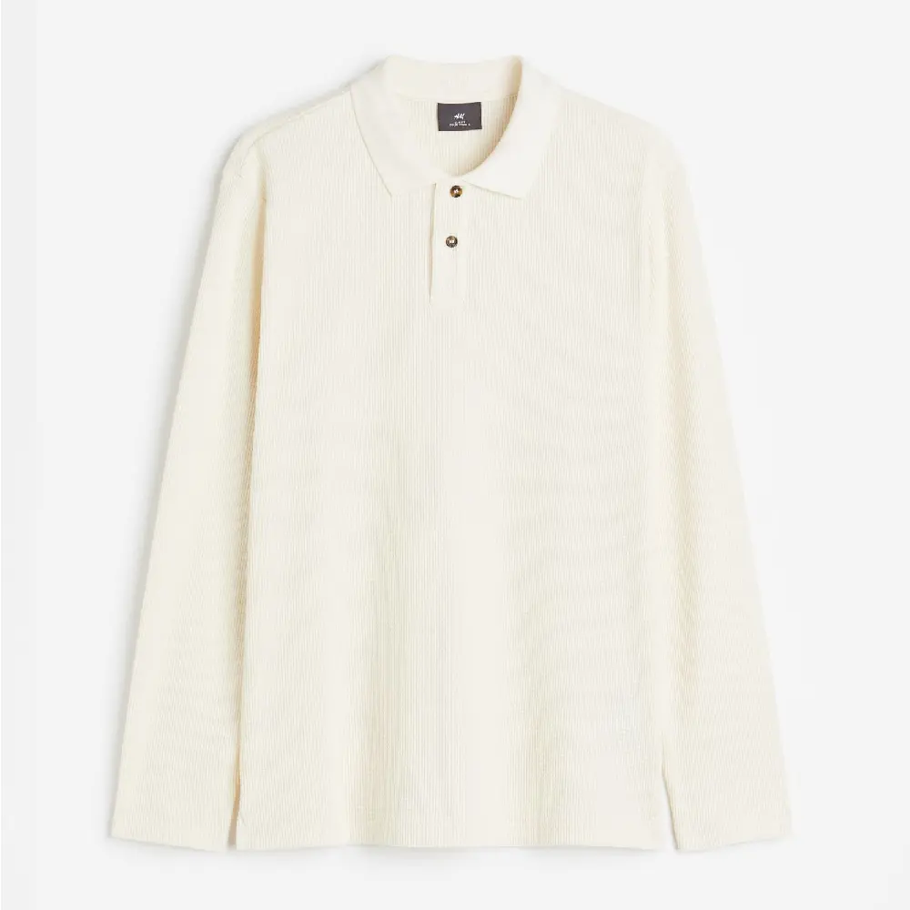 

Футболка поло H&M Slim Fit Waffled, кремовый, Бежевый