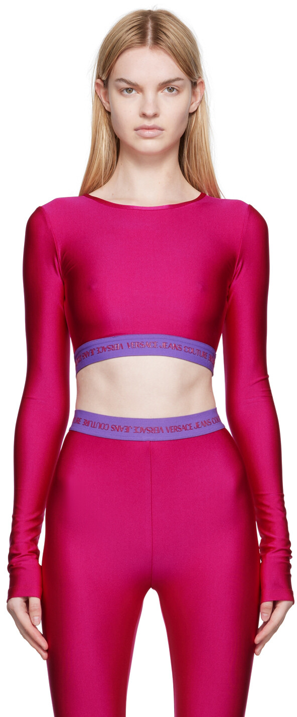 

Розовая бондовая футболка с длинным рукавом Versace Jeans Couture, Розовый