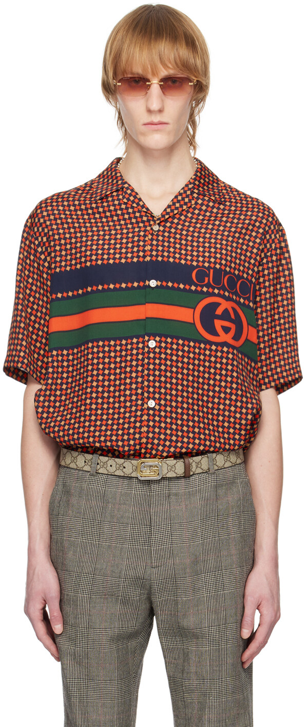 

Красно-синяя рубашка для боулинга Gucci