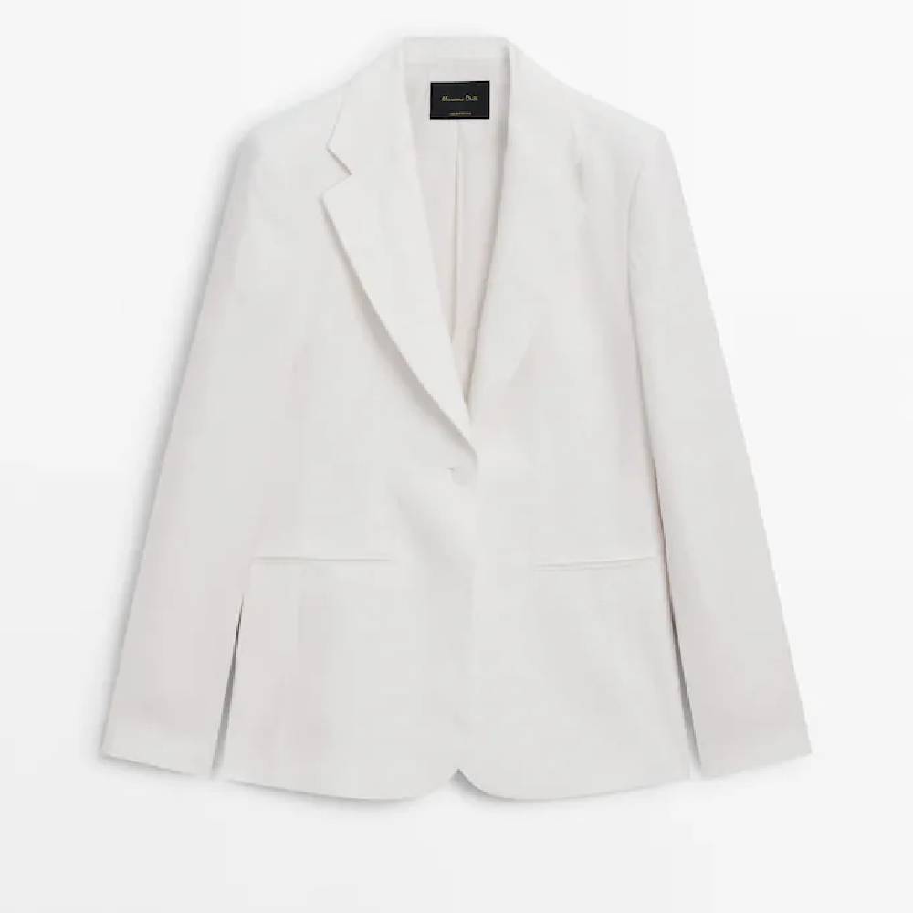 Пиджак Massimo Dutti Linen, белый пиджак massimo dutti lapelless linen blend suit черный