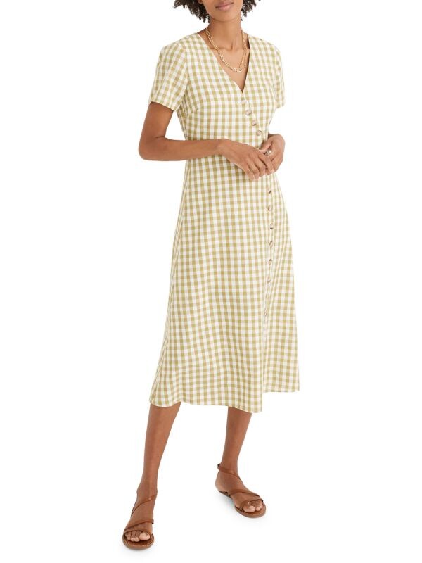 

Платье миди в клетку с искусственным запахом Madewell Crisp lime