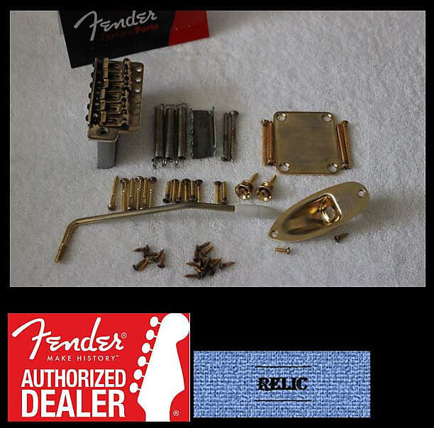 

Fender USA Relic Gold Stratocaster 2 3/16 Tremolo Body Hardware Set Strat Guitar Strat Hardware