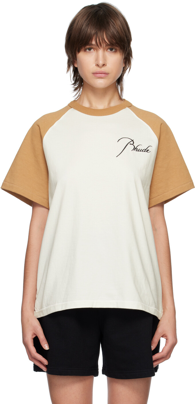 

Бело-коричневая футболка с регланами Rhude