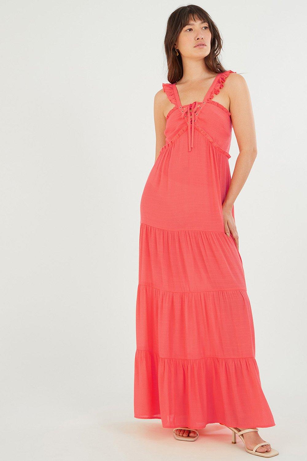 цена Платье макси премиум-класса со шнуровкой Monsoon, оранжевый