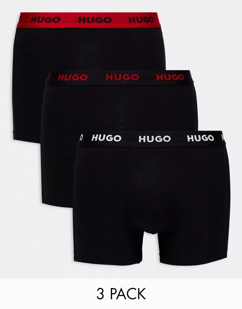 

Комплект из трех черных боксеров HUGO Bodywear с поясом с логотипом Hugo Red