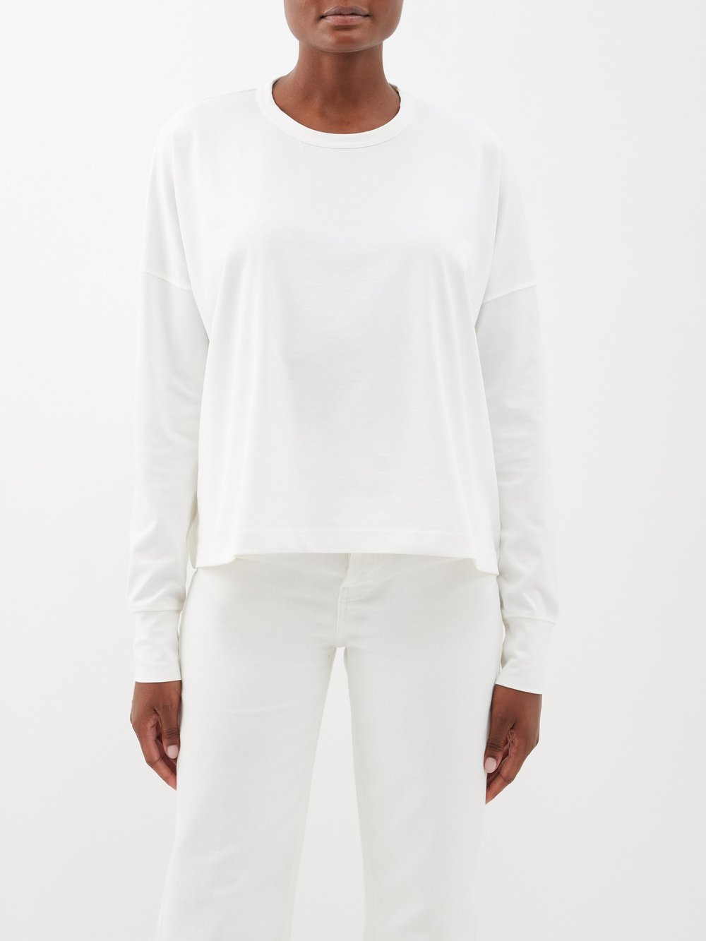 Хлопковая футболка с длинными рукавами и заниженными плечами loop Studio Nicholson, белый черные прямые джинсы studio nicholson