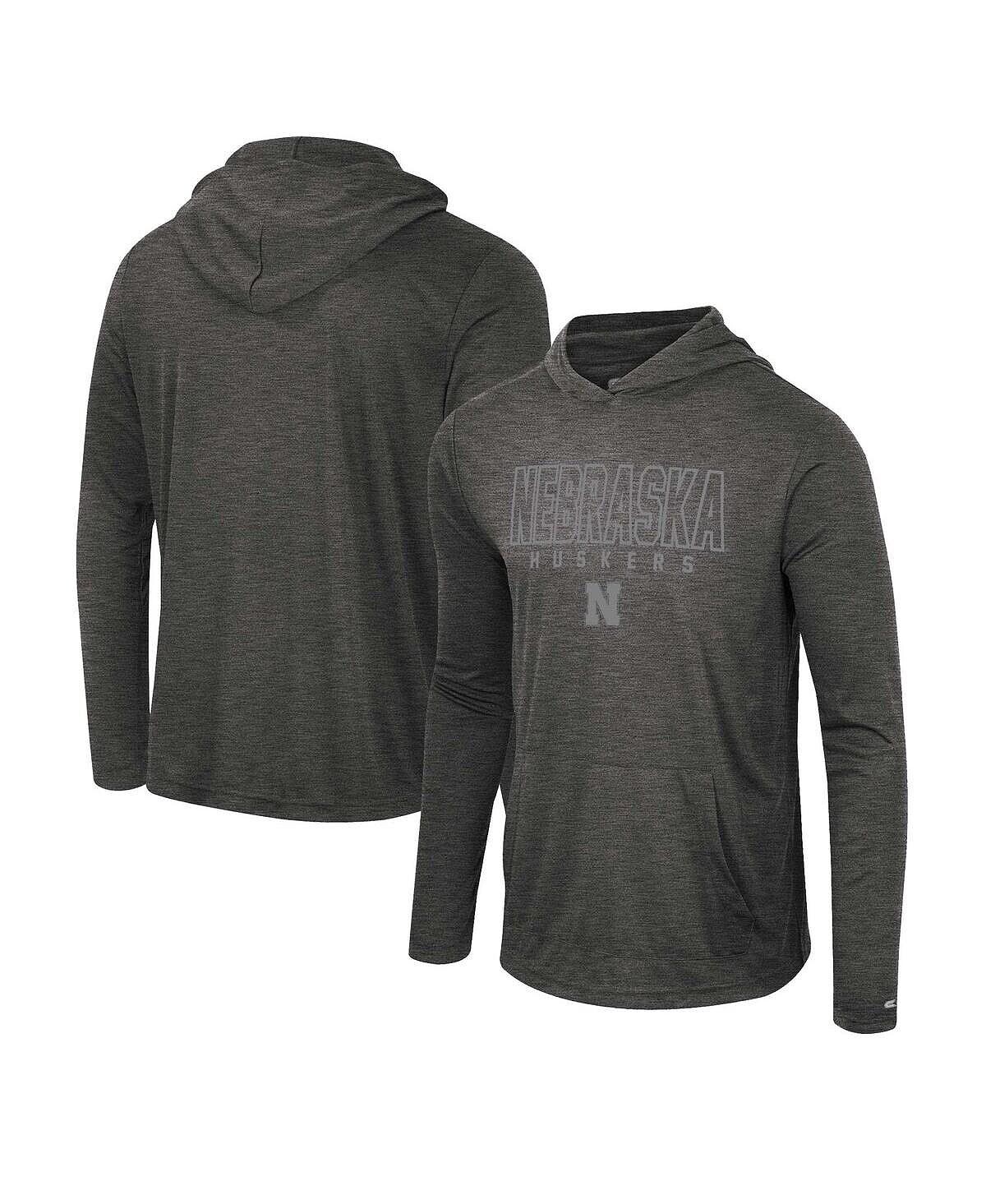 

Мужская футболка с капюшоном с длинным рукавом heather black nebraska huskers slub Colosseum, мульти