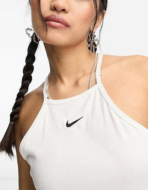 Белая майка на бретельках в рубчик Nike Essential Mini с галочкой