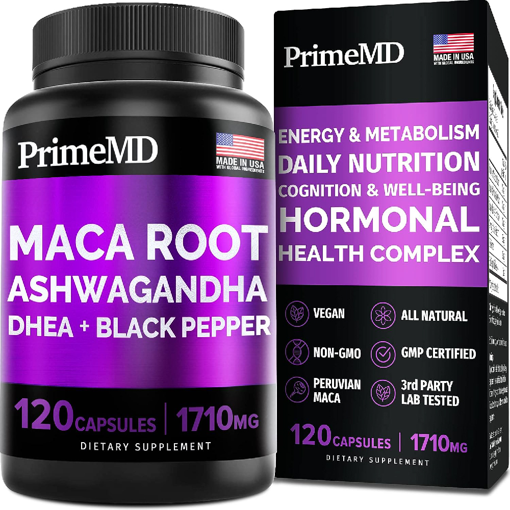 Мультивитамин PrimeMD 6-in-1 Organic Maca Root & Ashwagandha Capsules 1710мг, 120 капсул сет маки