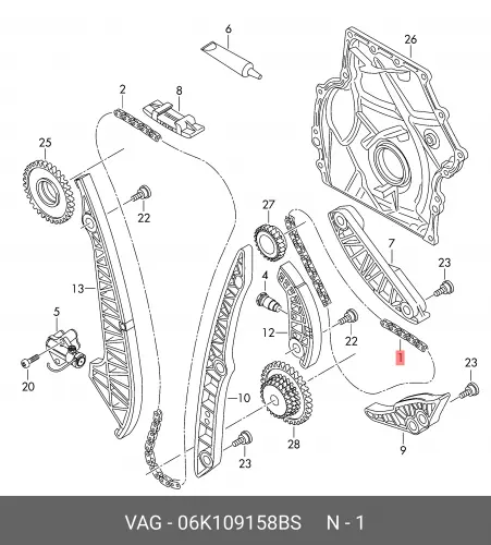 Цепь ГРМ 06K109158BS VAG new 06k 121 111 m mechanical water pump