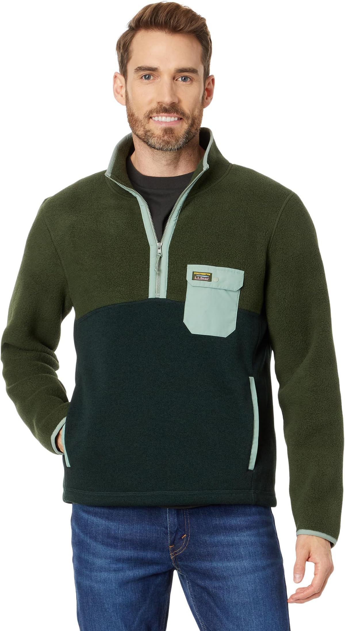 Куртка Sweater Fleece Sherpa Hybrid Pullover L.L.Bean, цвет Forest Shade/Dark Hunter