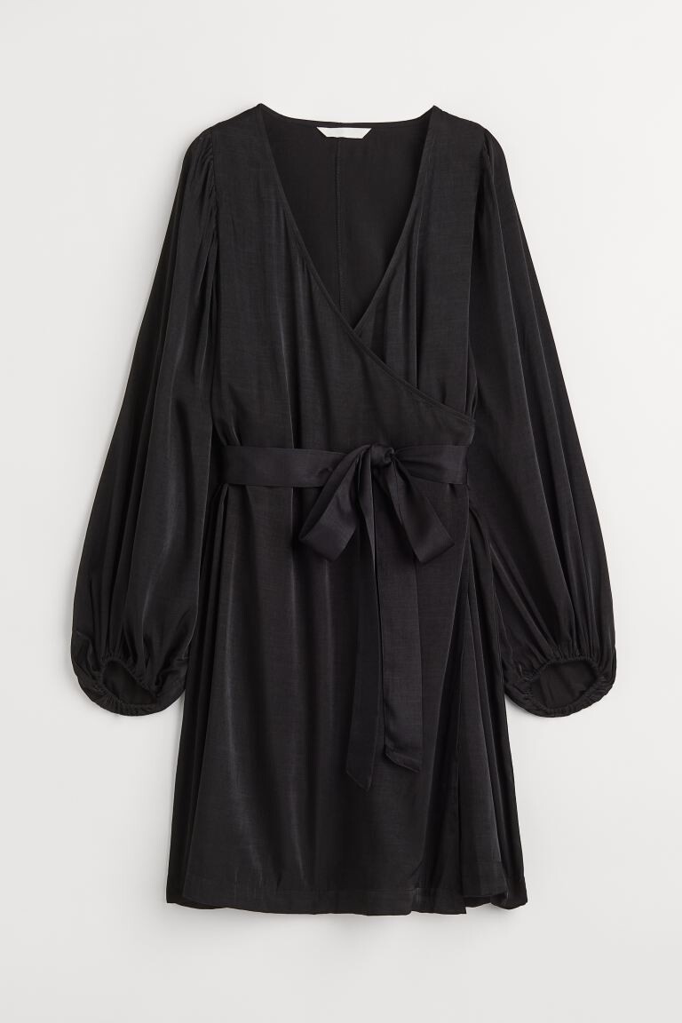 

Атласное платье с запахом H&M, черный