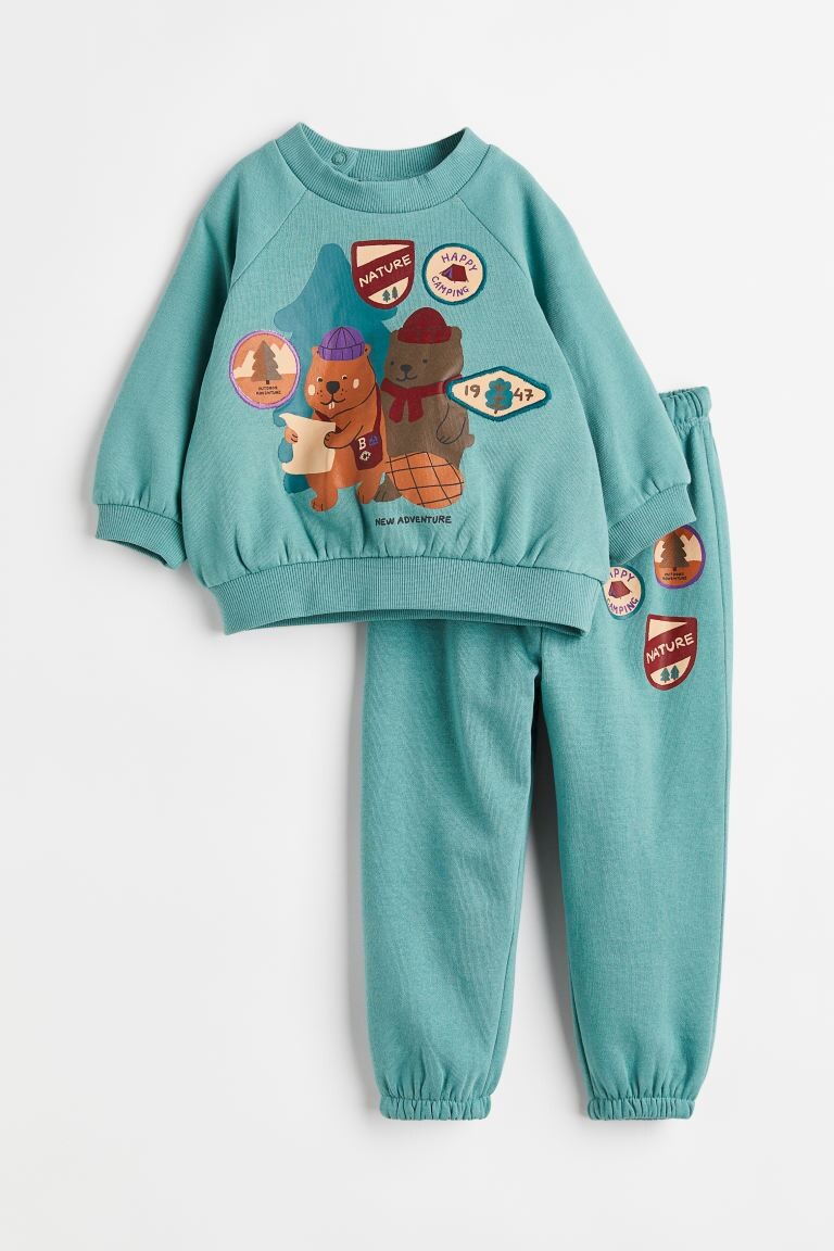 

Комплект из 2 предметов из толстовки H&M, бирюзовый/походные животные