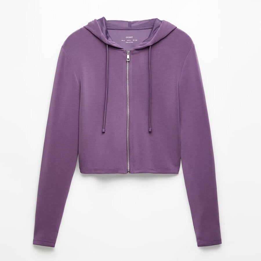 

Толстовка Oysho Snug Modal Crop Hooded, фиолетовый