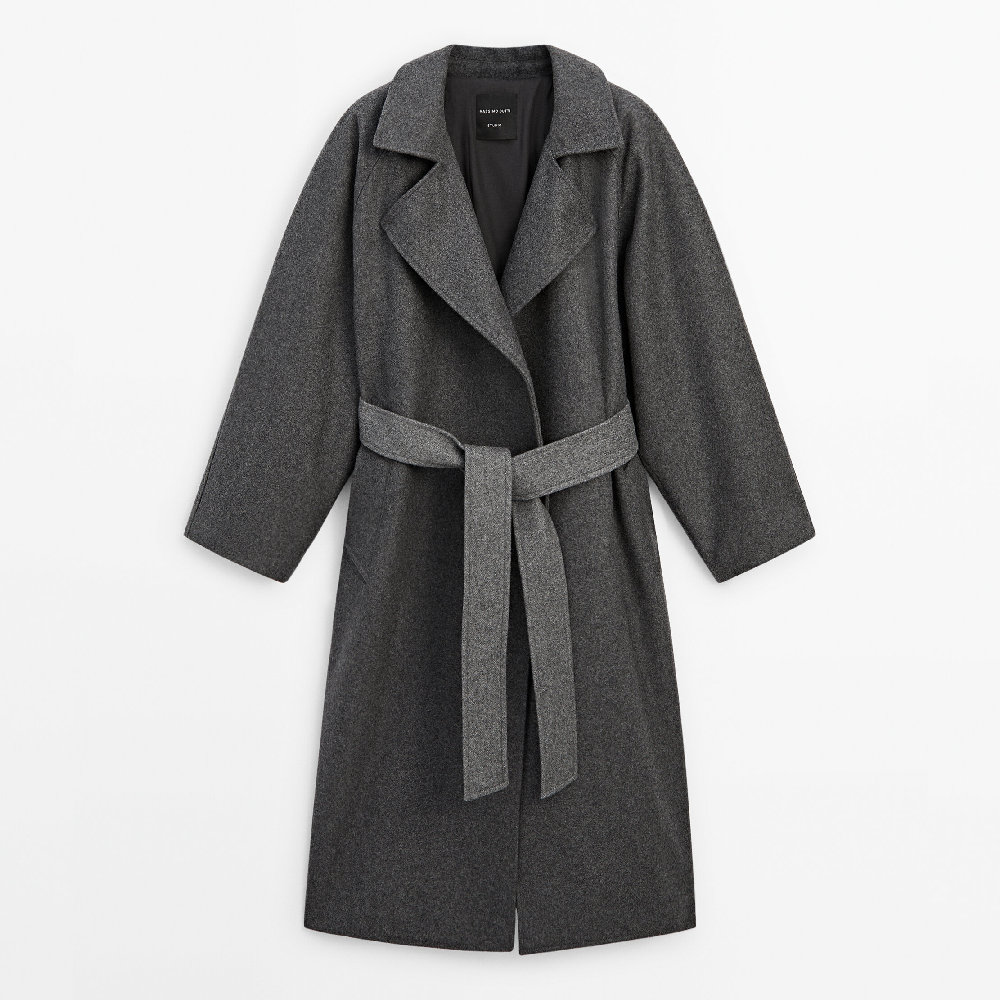 Пальто Massimo Dutti Belted Oversize - Studio, серый
