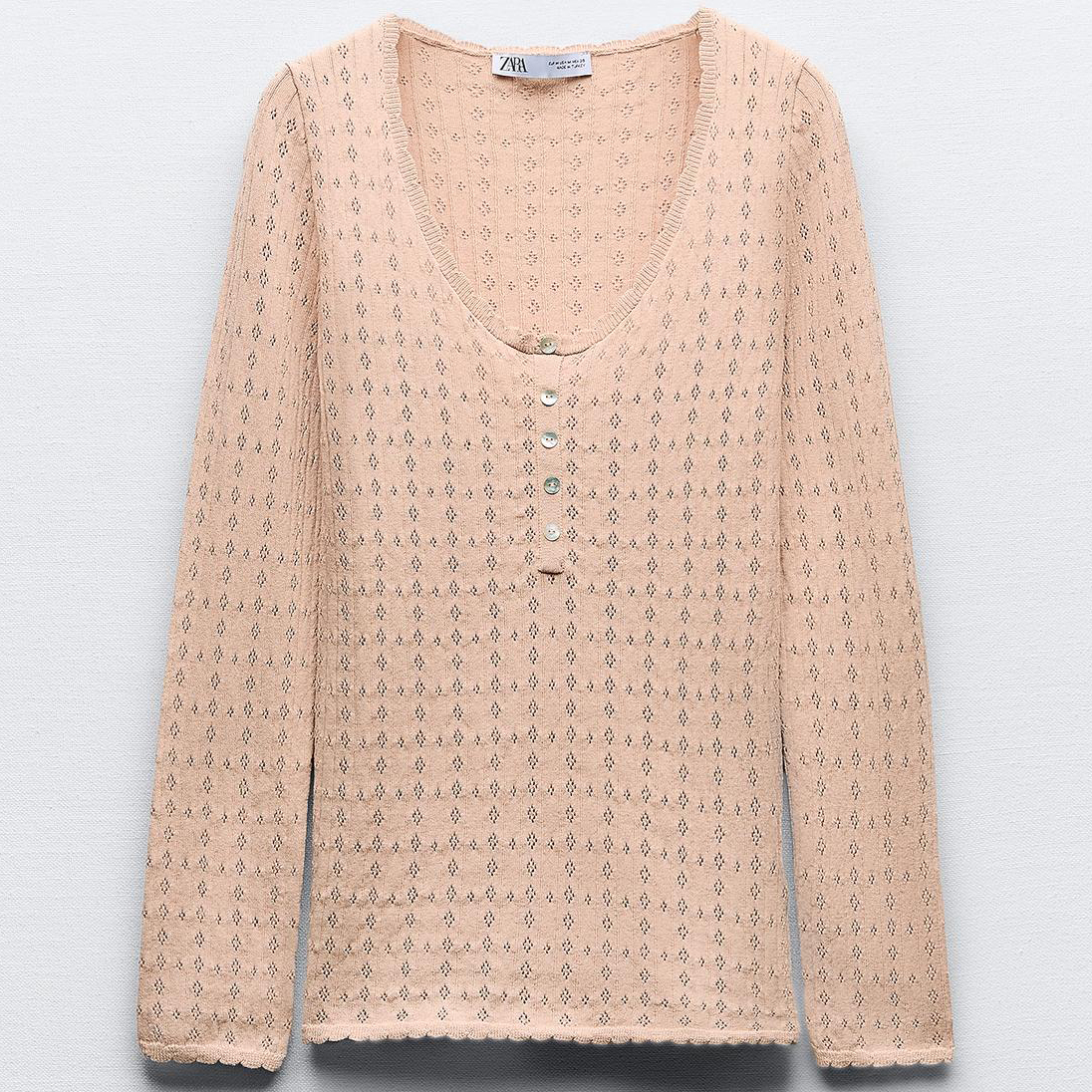 Топ Zara Pointelle Knit, бежево-розовый юбка миди zara pointelle knit желтый