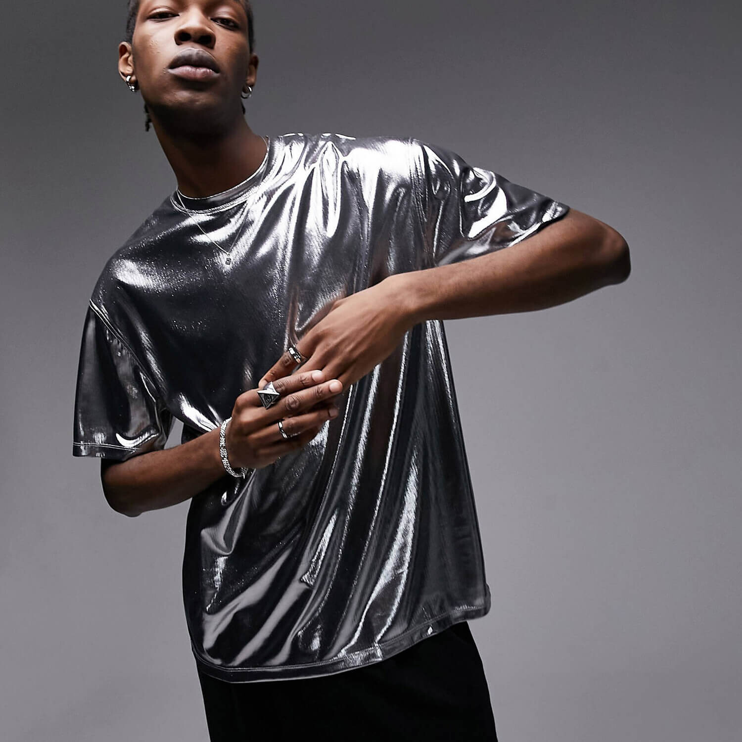 

Футболка Topman Oversized Fit Metallic, серебристый