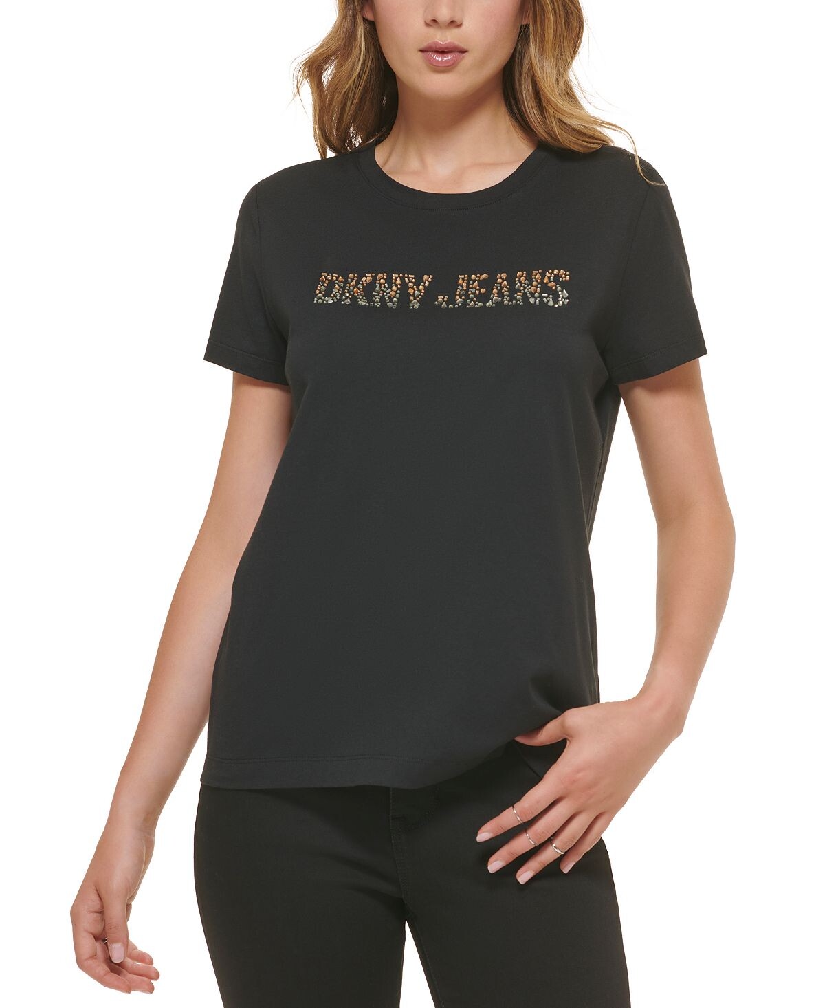 

Женская футболка с круглым вырезом и логотипом со стразами DKNY Jeans, мульти