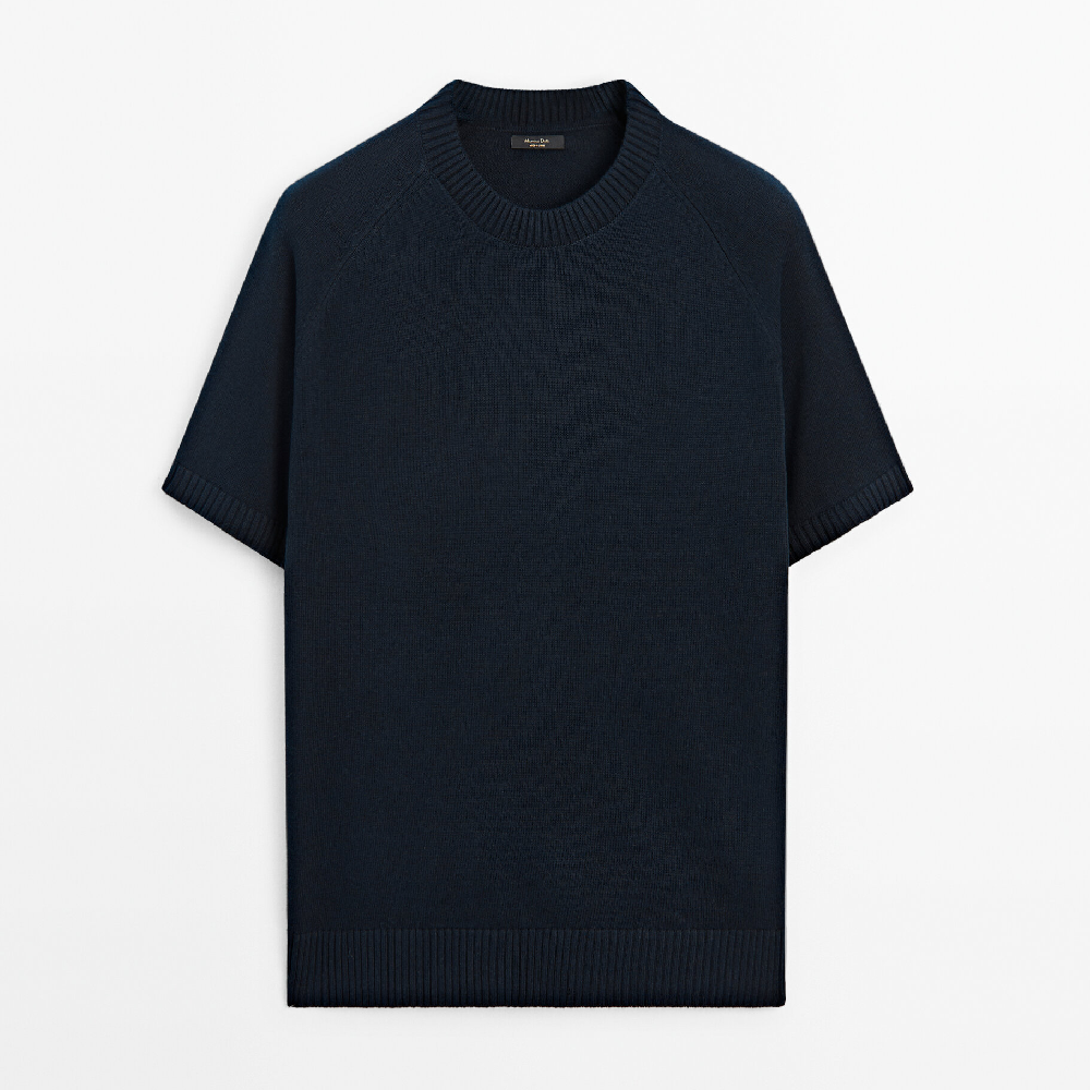 Свитер Massimo Dutti Short Sleeve Knit With Cotton, темно-синий