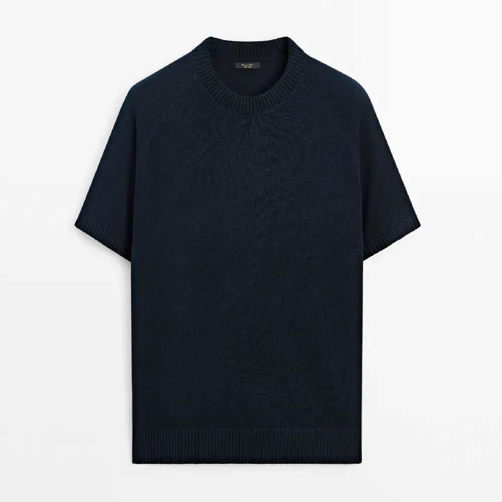 

Свитер Massimo Dutti Short Sleeve Knit With Cotton, темно-синий
