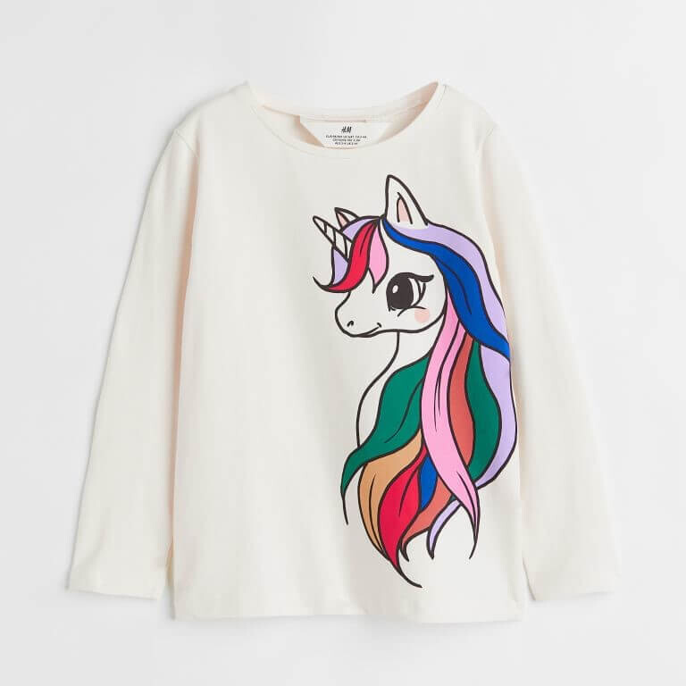 

Топ из джерси с принтом H&M Unicorn, светло-бежевый