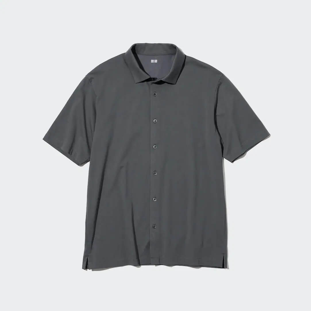 Рубашка Uniqlo AIRism Polo Open Collar, grey рубашка поло uniqlo airism long sleeved черный
