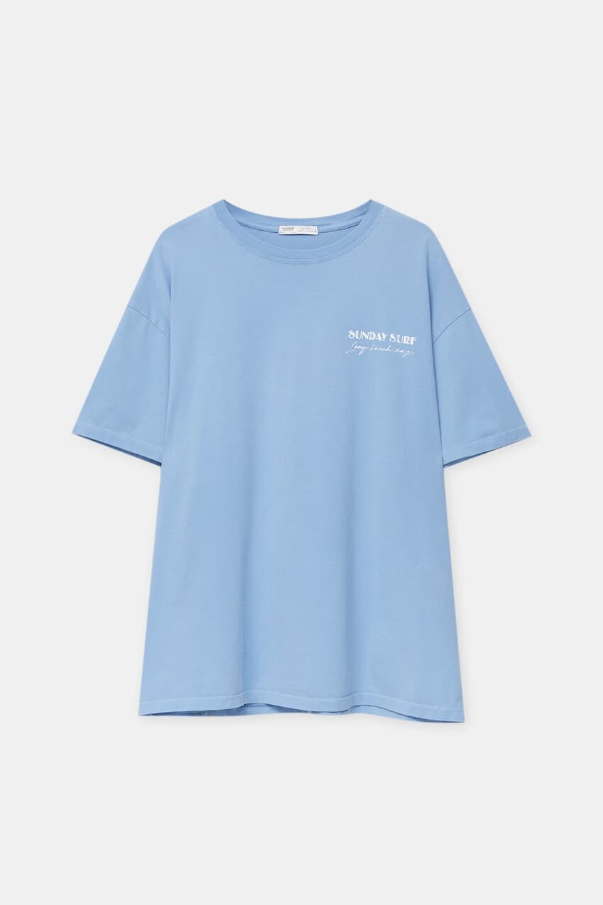 

Футболка с короткими рукавами и принтом Pull&Bear, синий