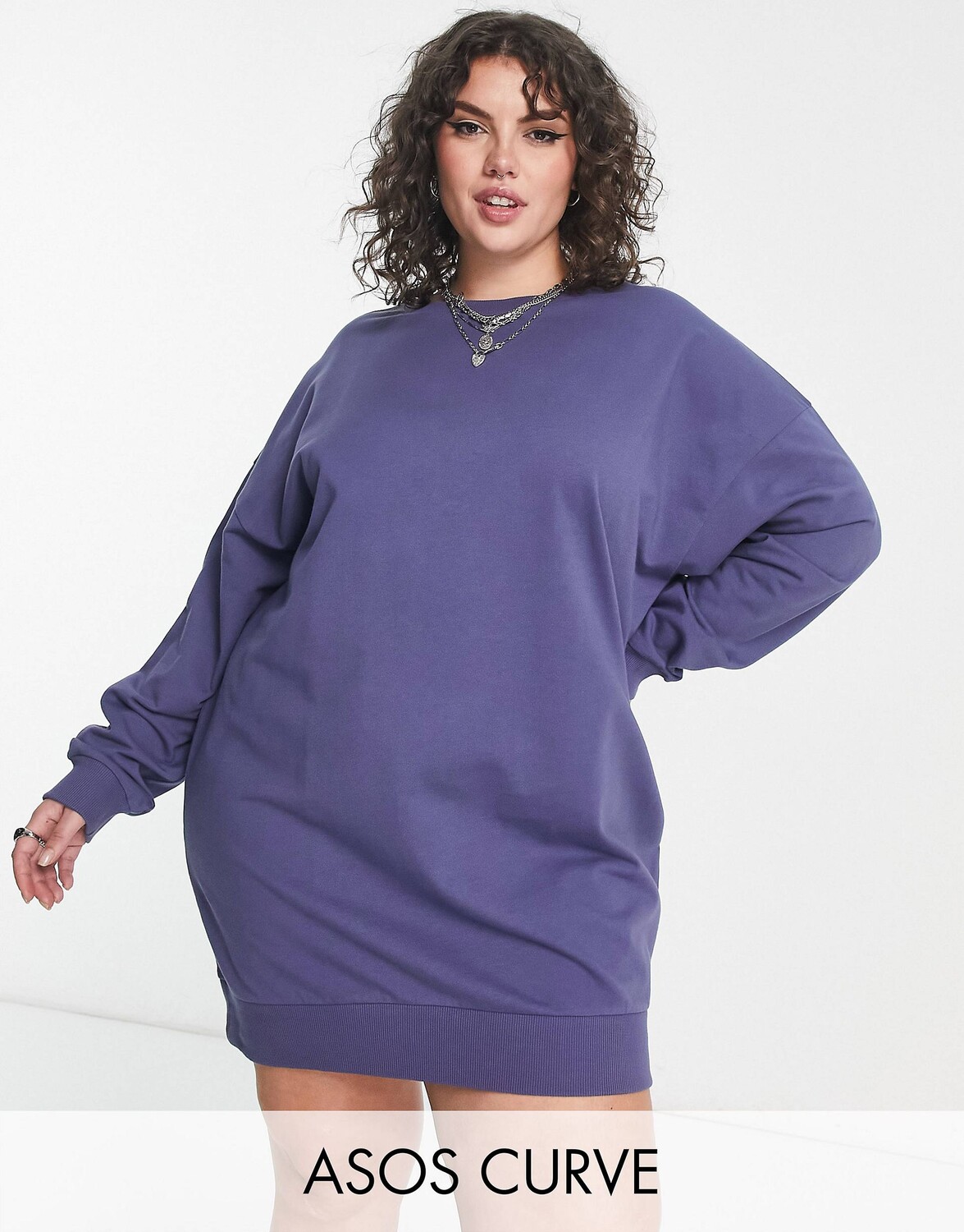 

Выбеленное темно-синее платье мини свободного кроя ASOS DESIGN Curve