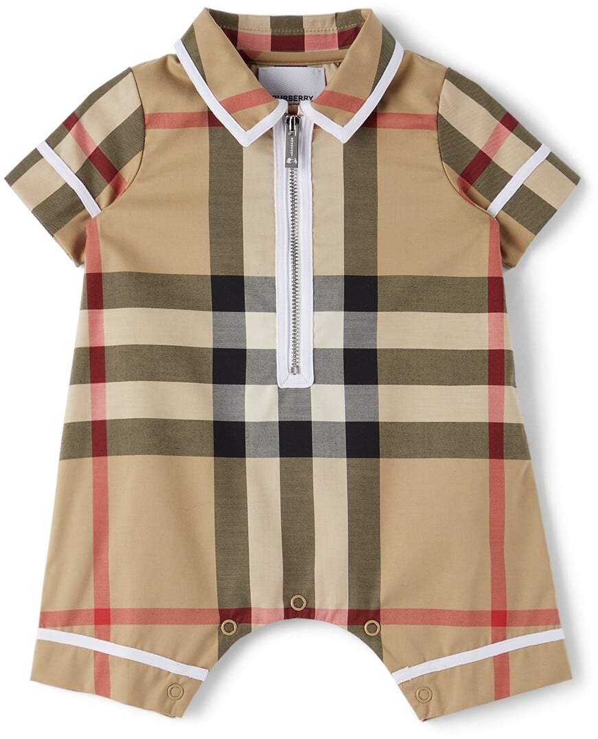 

Бежевое боди в винтажную клетку Baby Baby Burberry