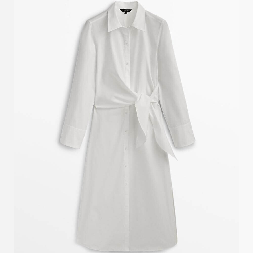 

Платье-рубашка Massimo Dutti Poplin With Knot Detail, белый
