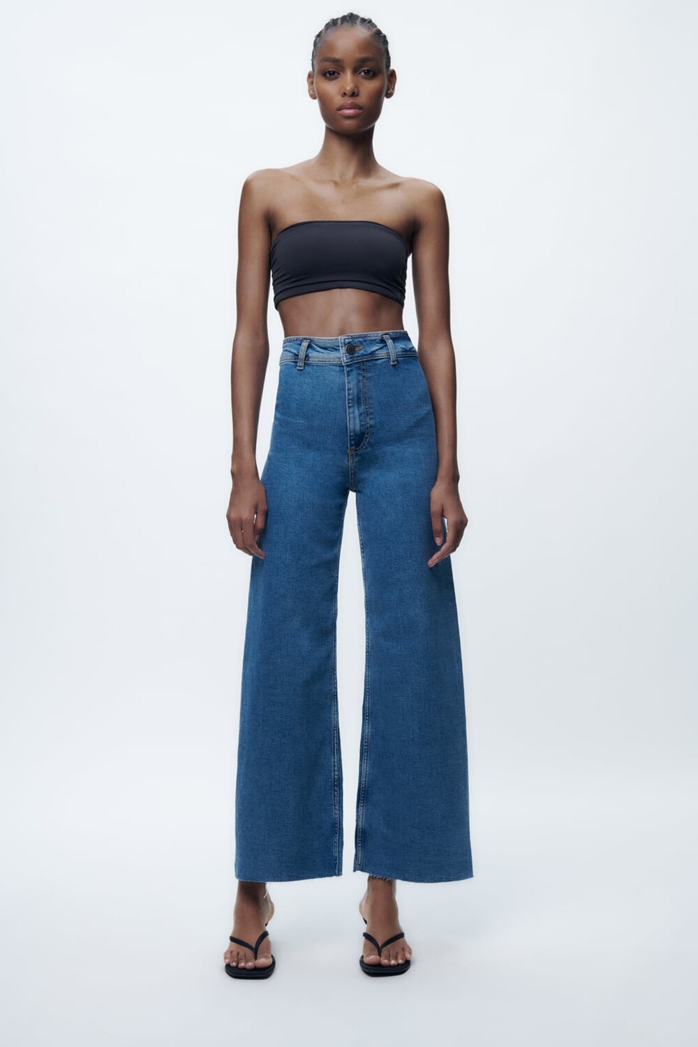 

Прямые джинсы с высокой талией zw marine ZARA, синий