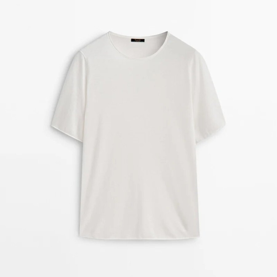 

Футболка Massimo Dutti Short Sleeve Knit, кремовый, Бежевый