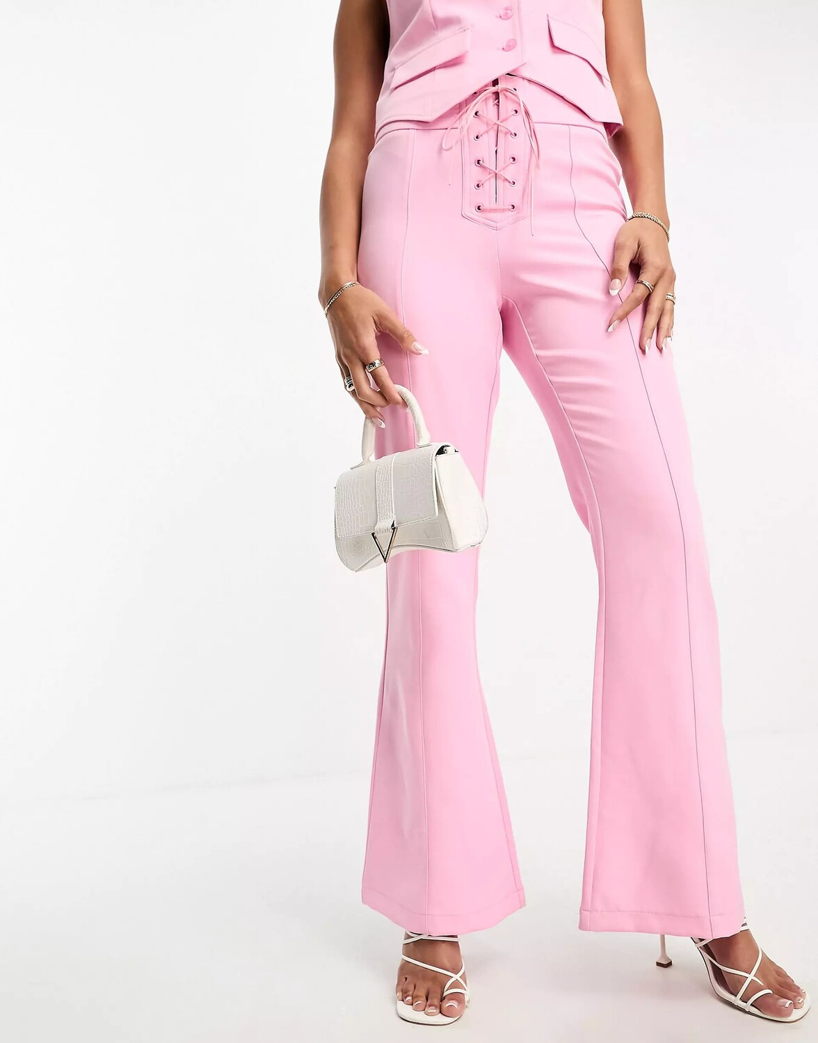 

Брюки Something New X Flamefaire Lace Up Front Co-ord, розовый